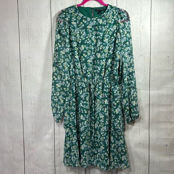 Banana Republic Green Floral Midi Dress Tall M Cottagecore Fall Boho - Picture 2 of 16